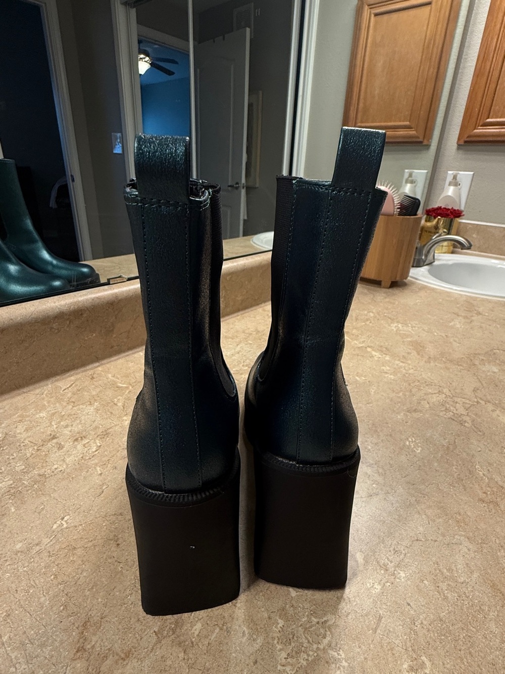 Metallic Teal Platform Chelsea Boot for Women - Picture 4 of 5